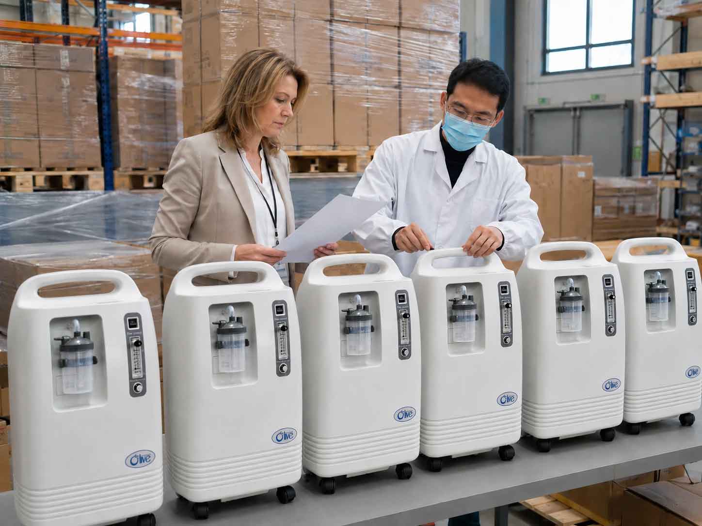 Olive oxygen concentrators prepared for distribution