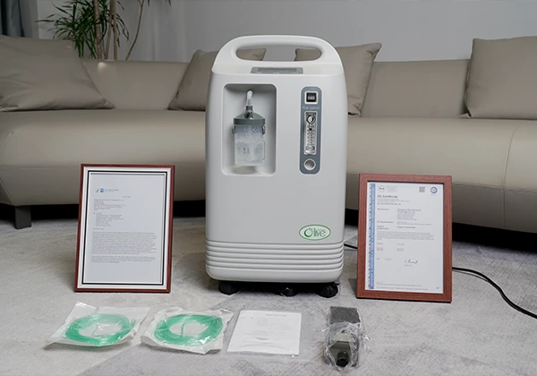 Oxygen concentrator with compliance documents and accessories